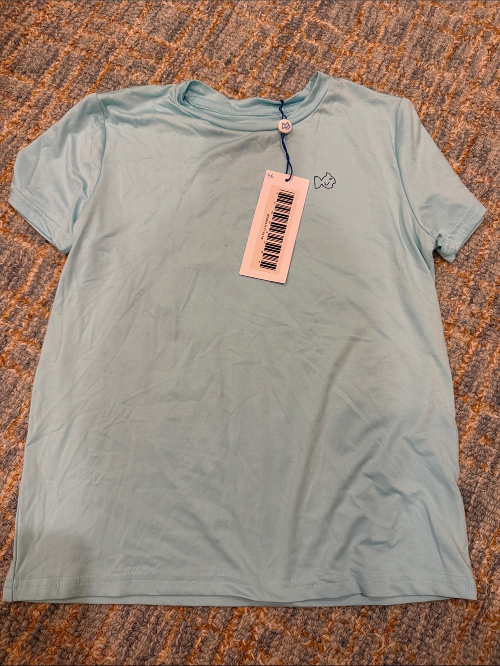 Kids Light Blue Short Sleeve Tee with Subtle Fish Logo